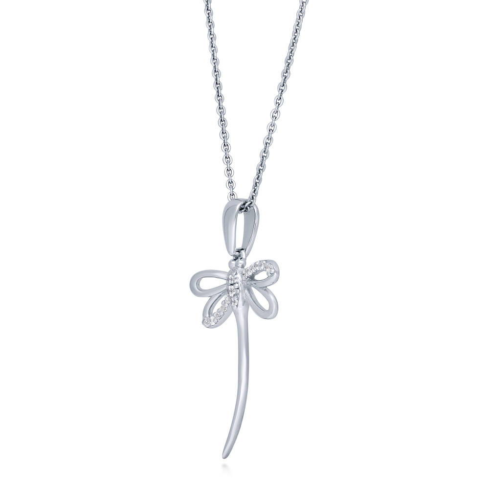 Front view of Dragonfly CZ Necklace in Sterling Silver, 3 of 4