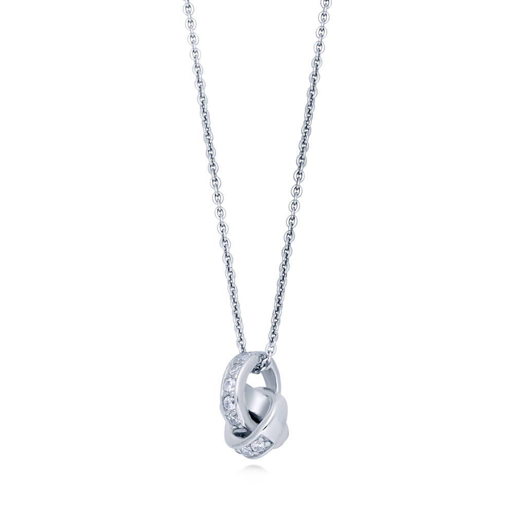Front view of Love Knot CZ Necklace and Earrings in Sterling Silver, 8 of 14