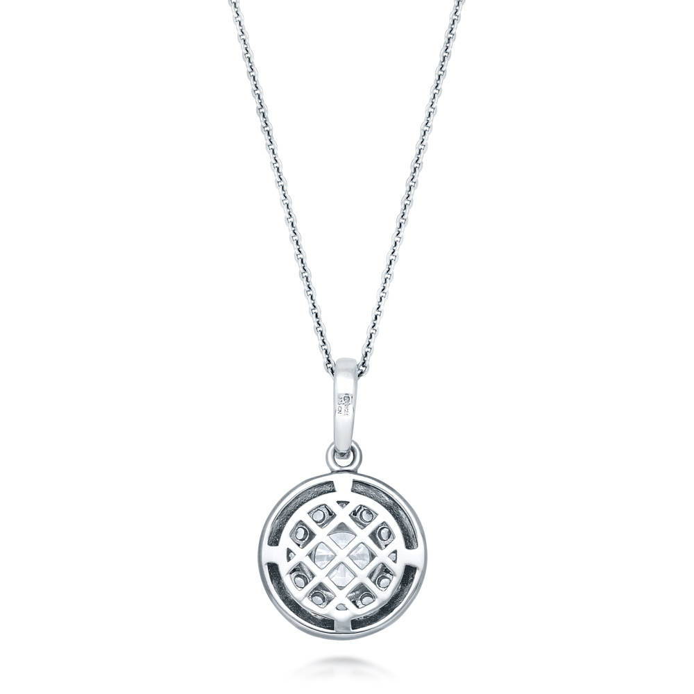 Halo Flower Round CZ Pendant Necklace in Sterling Silver