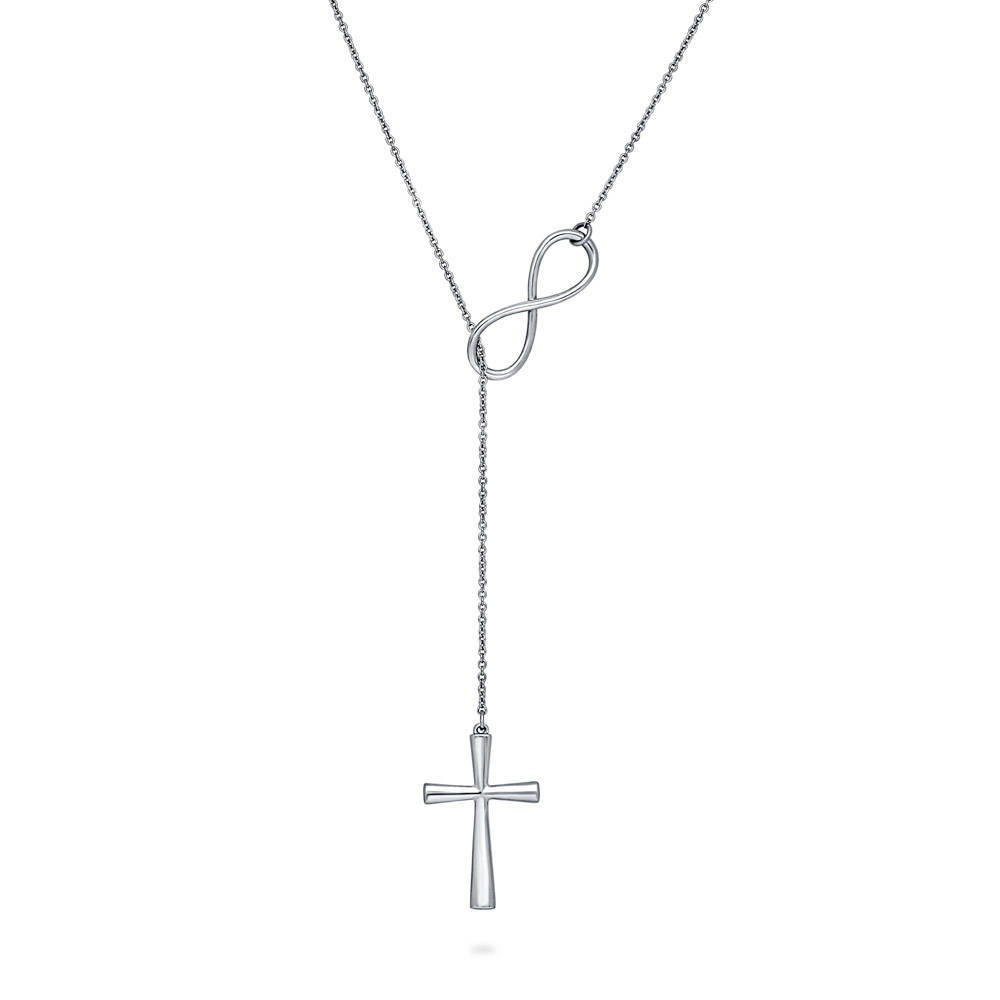 Infinity Cross Lariat Necklace in Sterling Silver