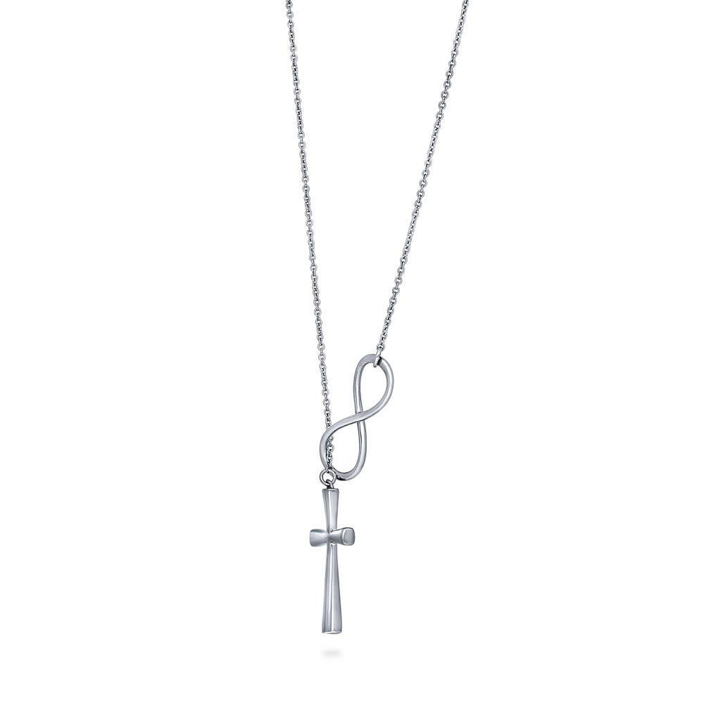 Angle view of Infinity Cross Lariat Necklace in Sterling Silver, 5 of 7