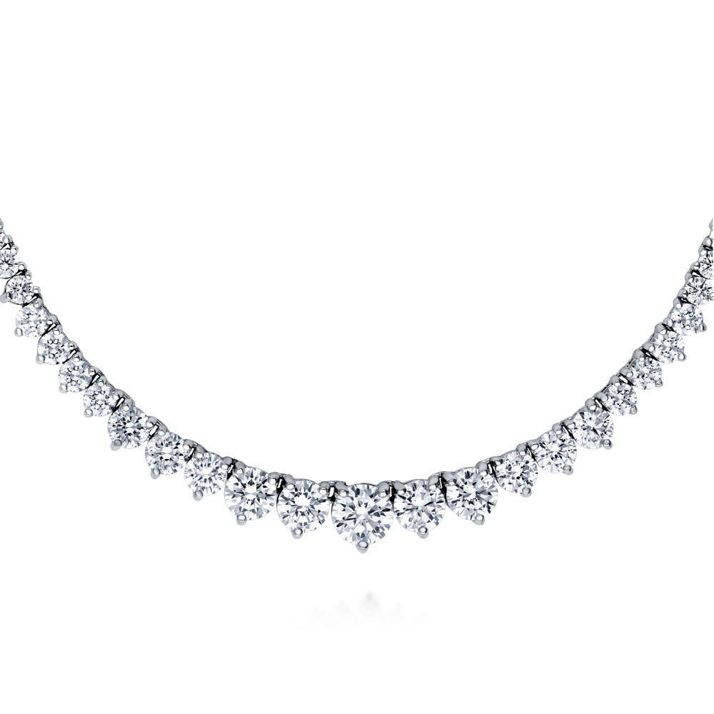 Front view of Graduated CZ Tennis Necklace in Sterling Silver, 3 of 10