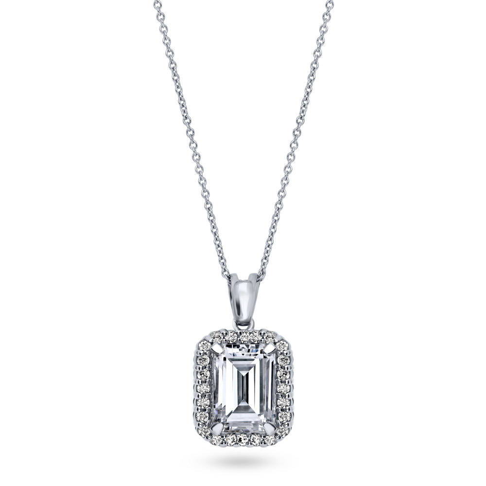 Halo Emerald Cut CZ Set in Sterling Silver, 5 of 12