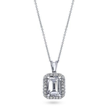 Halo Emerald Cut CZ Set in Sterling Silver