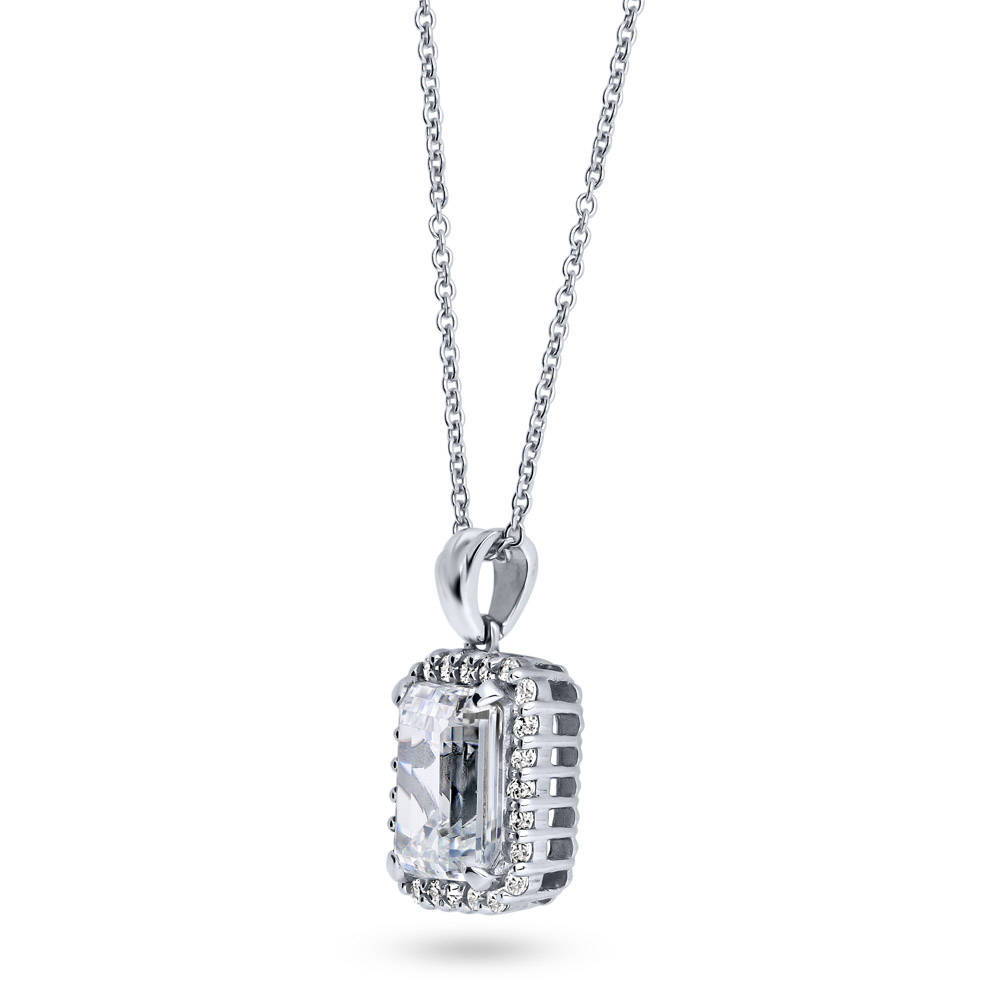 Halo Emerald Cut CZ Set in Sterling Silver
