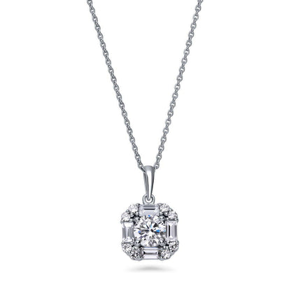 Halo Art Deco CZ Necklace and Earrings in Sterling Silver