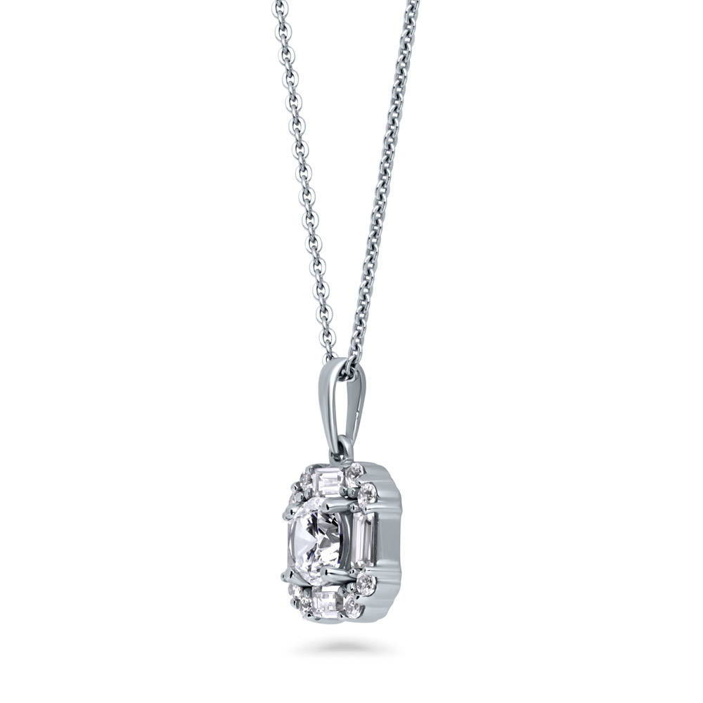 Halo Art Deco CZ Necklace and Earrings in Sterling Silver