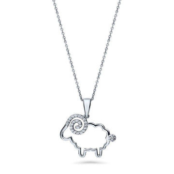 Sheep CZ Pendant Necklace in Sterling Silver
