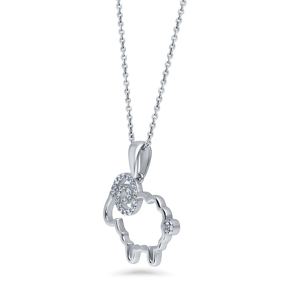 Front view of Sheep CZ Pendant Necklace in Sterling Silver, 4 of 6