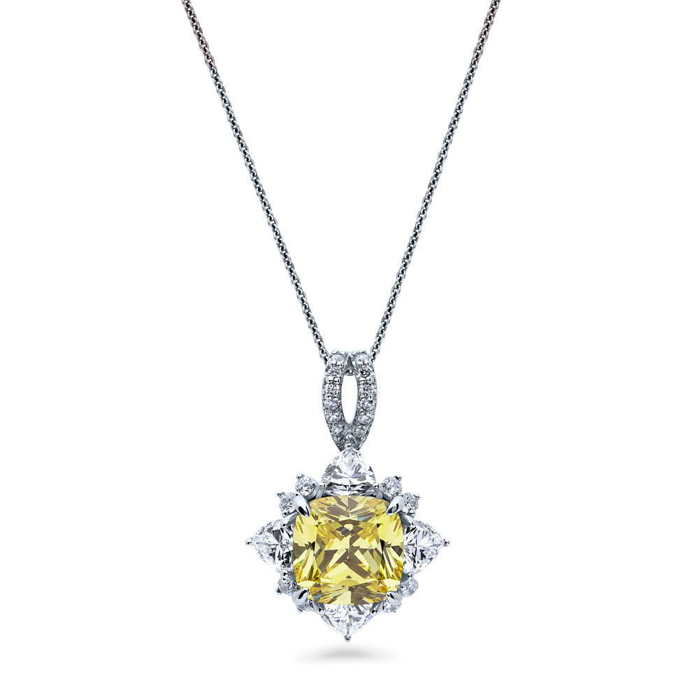 Halo Flower Canary Yellow Cushion CZ Set in Sterling Silver, 5 of 12