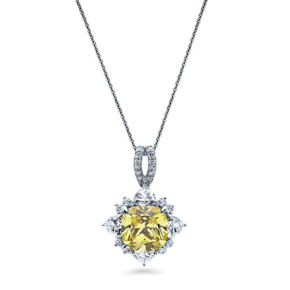 Halo Flower Canary Yellow Cushion CZ Set in Sterling Silver