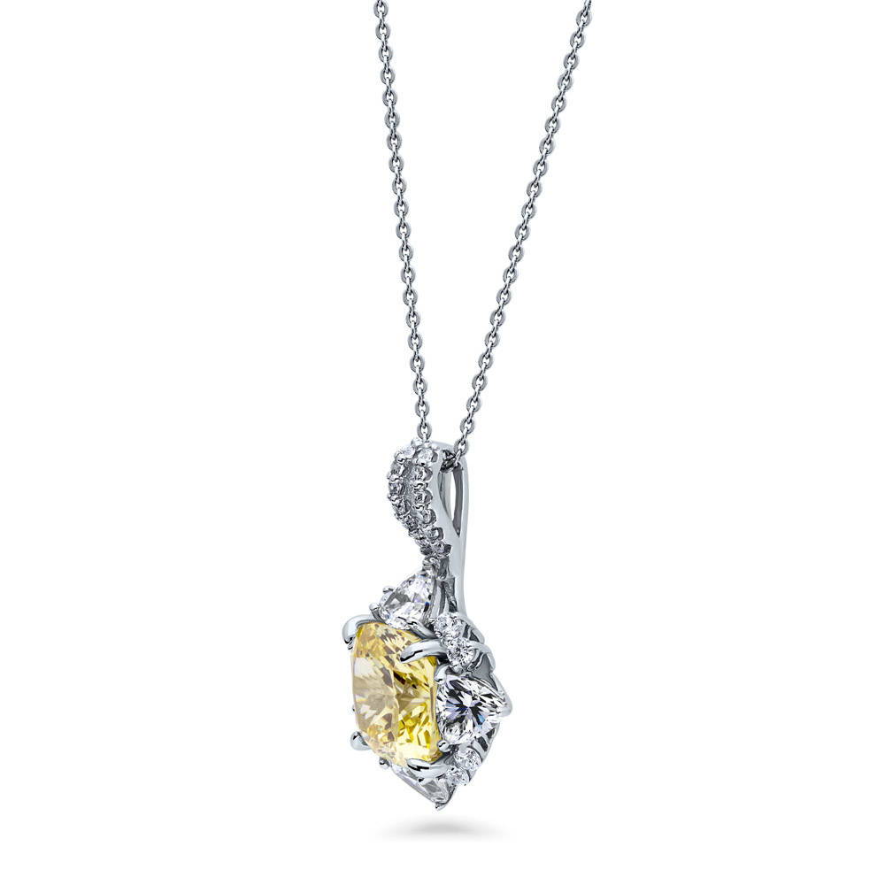 Halo Flower Canary Yellow Cushion CZ Set in Sterling Silver