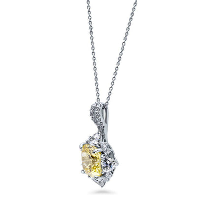 Halo Flower Canary Yellow Cushion CZ Set in Sterling Silver