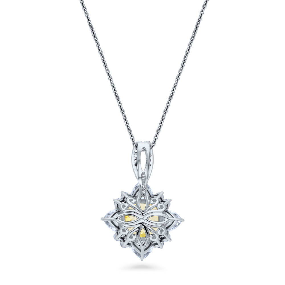 Angle view of Halo Flower Canary Yellow Cushion CZ Set in Sterling Silver, 11 of 12