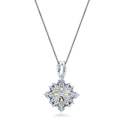 Halo Flower Canary Yellow Cushion CZ Set in Sterling Silver
