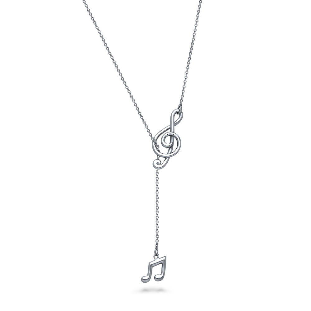 Treble Clef Music Note Necklace and Earrings Set in Sterling Silver