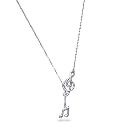 Treble Clef Music Note Lariat Necklace in Sterling Silver