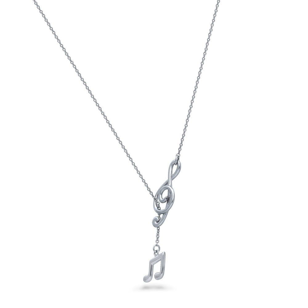 Angle view of Treble Clef Music Note Lariat Necklace in Sterling Silver, 5 of 9
