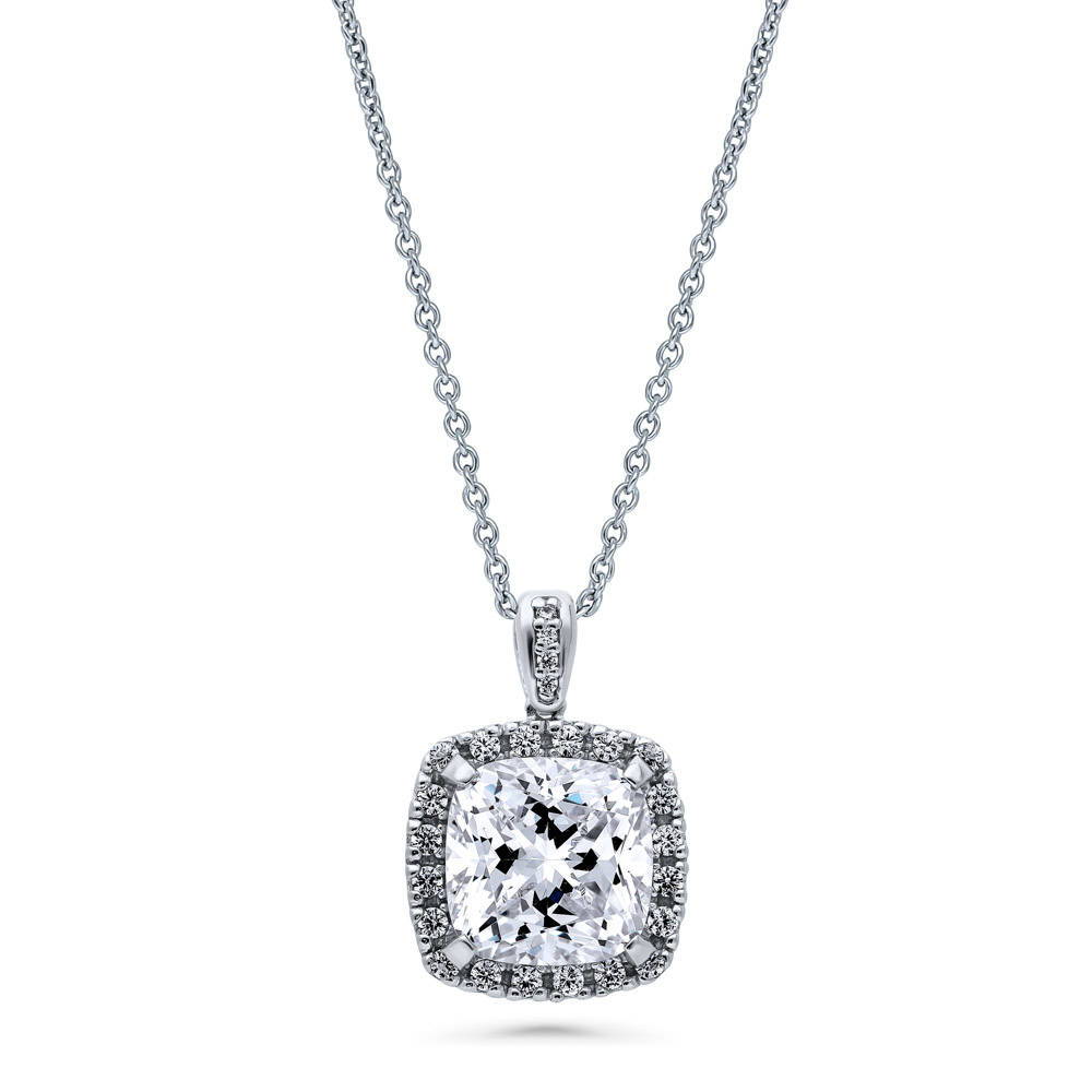 Halo Cushion CZ Necklace in Sterling Silver, 1 of 6