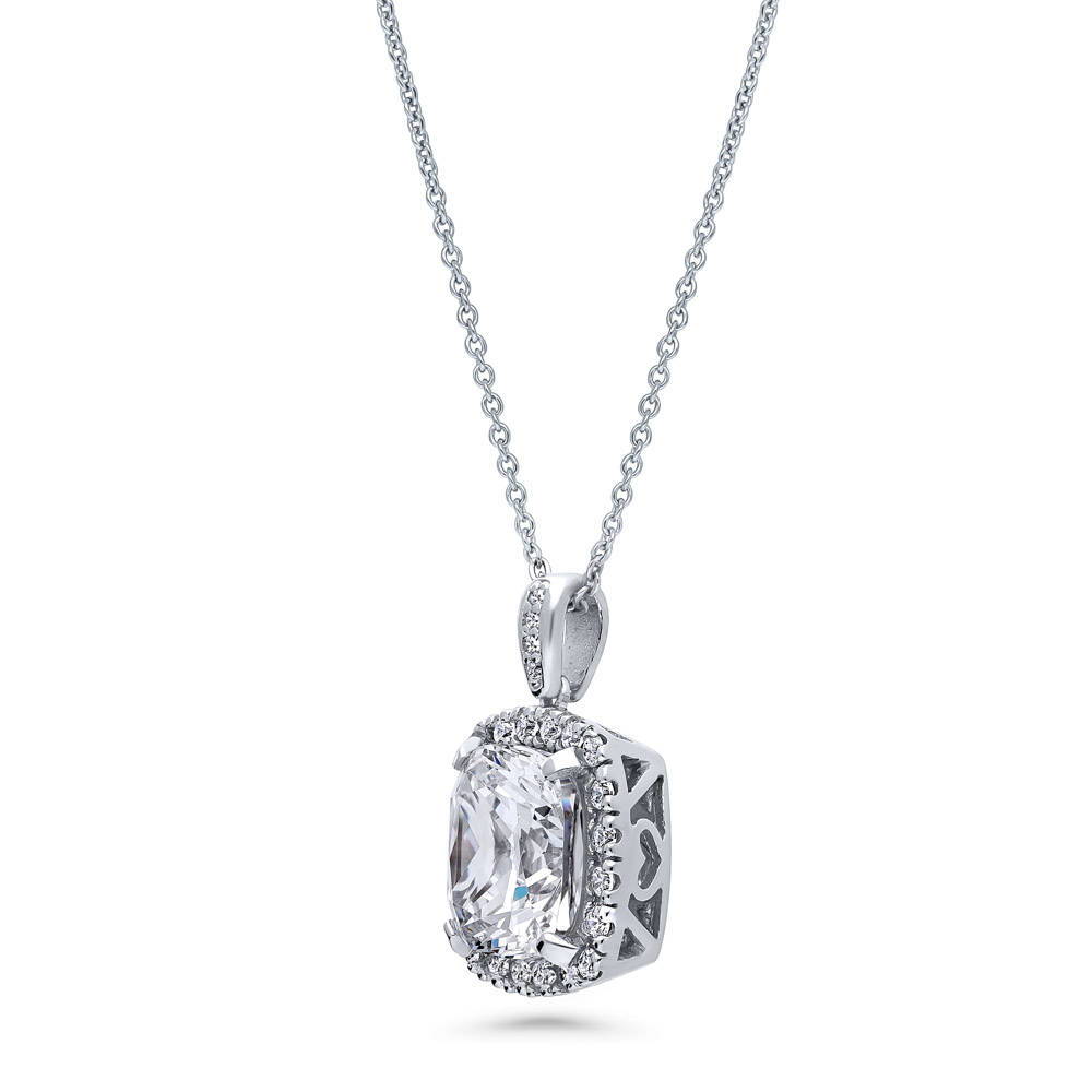 Halo Cushion CZ Necklace in Sterling Silver