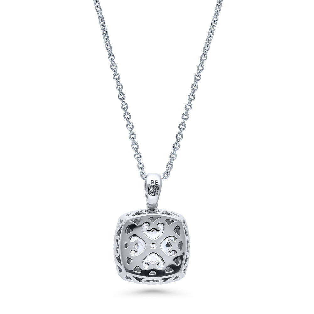 Angle view of Halo Cushion CZ Necklace in Sterling Silver, 5 of 6