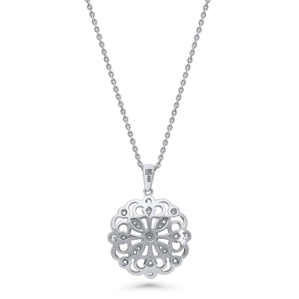 Flower Filigree CZ Pendant Necklace in Sterling Silver