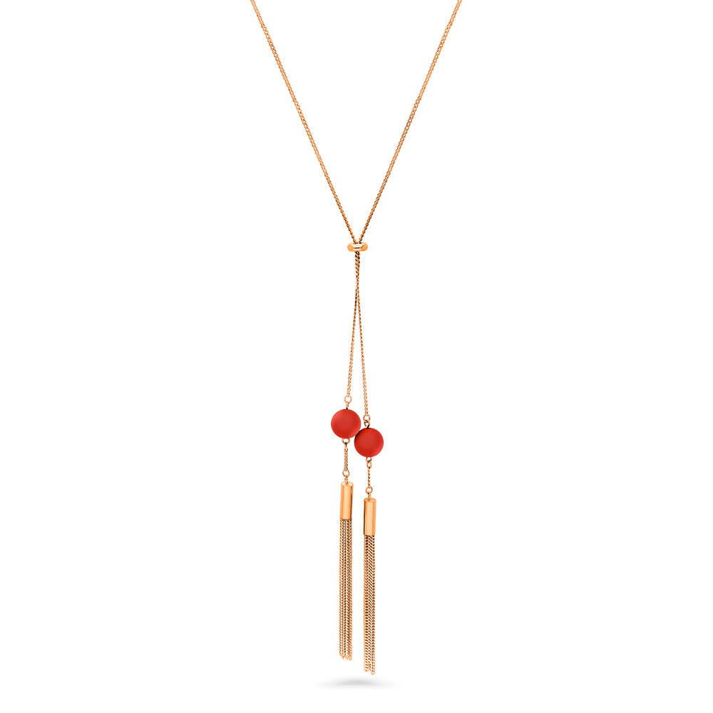 Tassel Ball Bead Lariat Necklace in Rose Gold-Tone