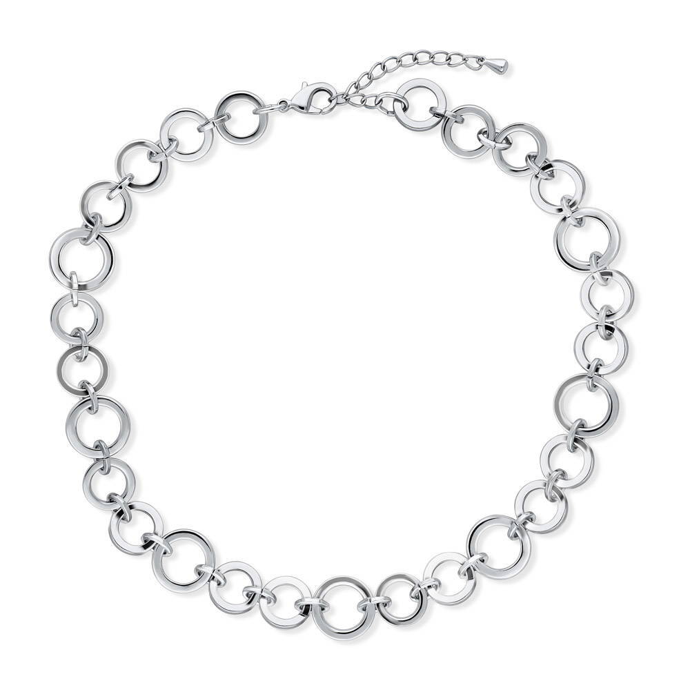 Open Circle Statement Lightweight Chain Necklace in Silver-Tone