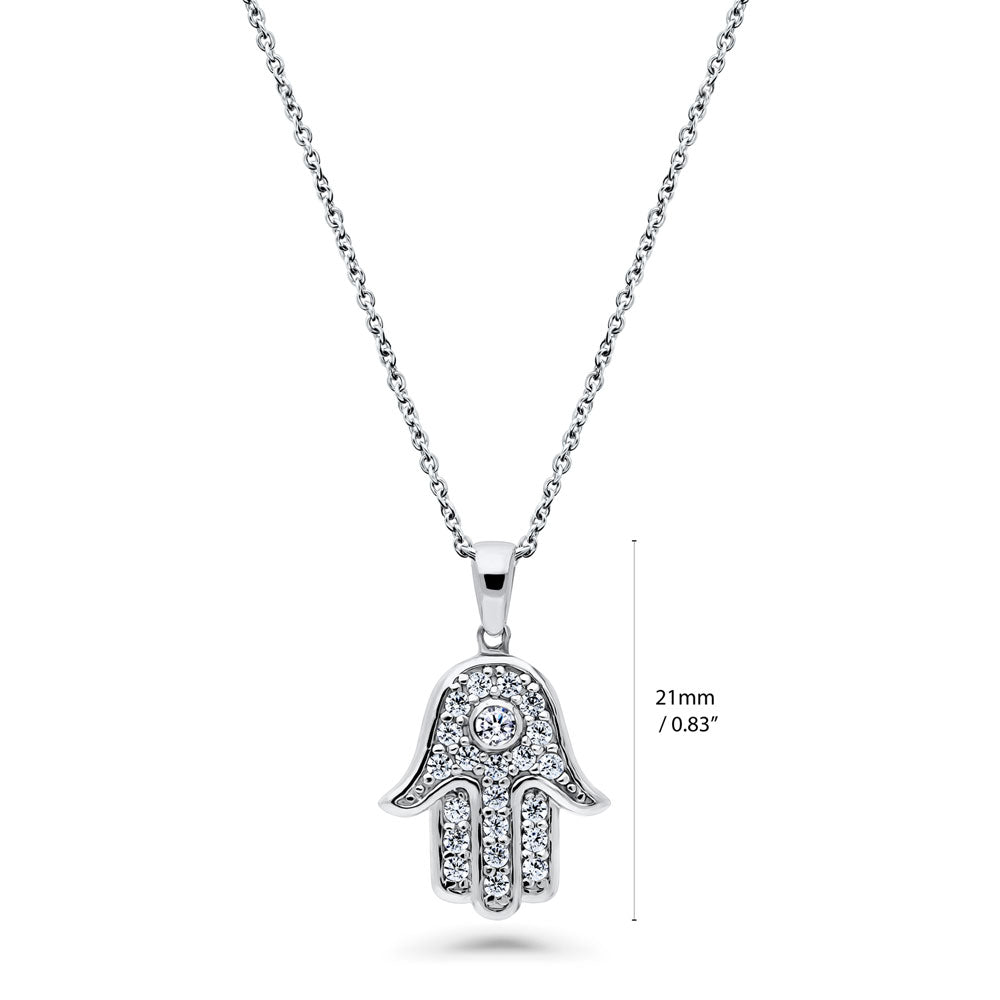 Hamsa Hand CZ Necklace and Earrings in Sterling Silver