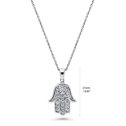 Hamsa Hand CZ Necklace and Earrings in Sterling Silver