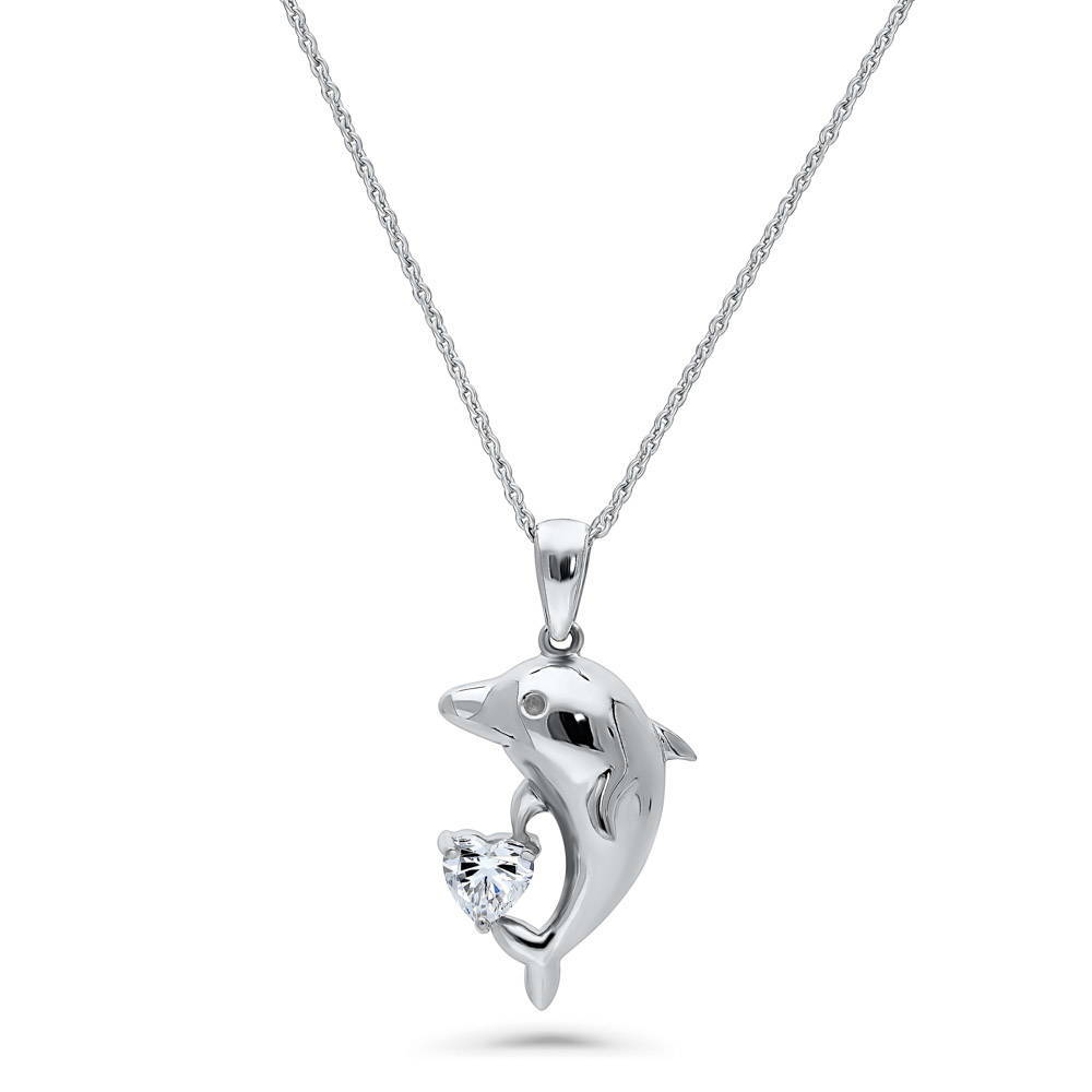 Dolphin CZ Pendant Necklace in Sterling Silver, 1 of 6