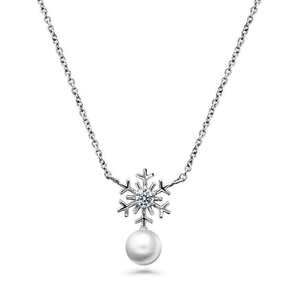 Snowflake Imitation Pearl Necklace in Sterling Silver
