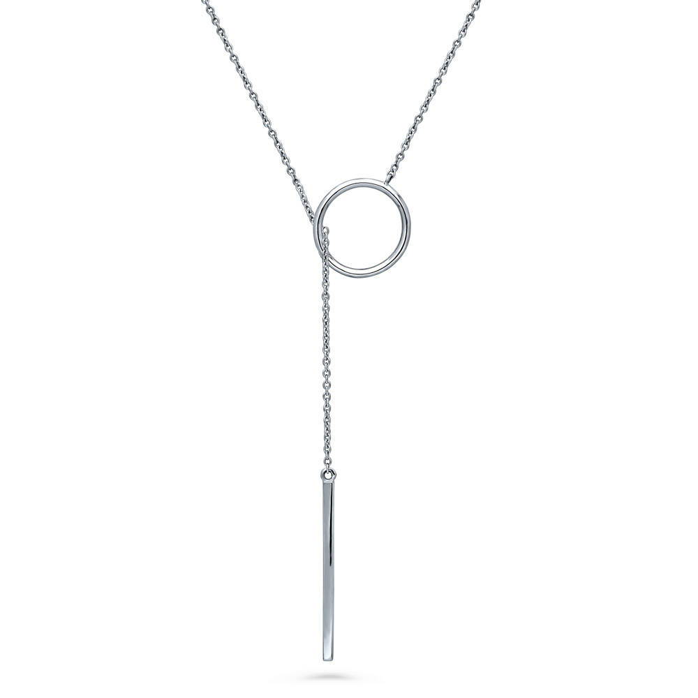 Open Circle Bar Lariat Necklace in Sterling Silver