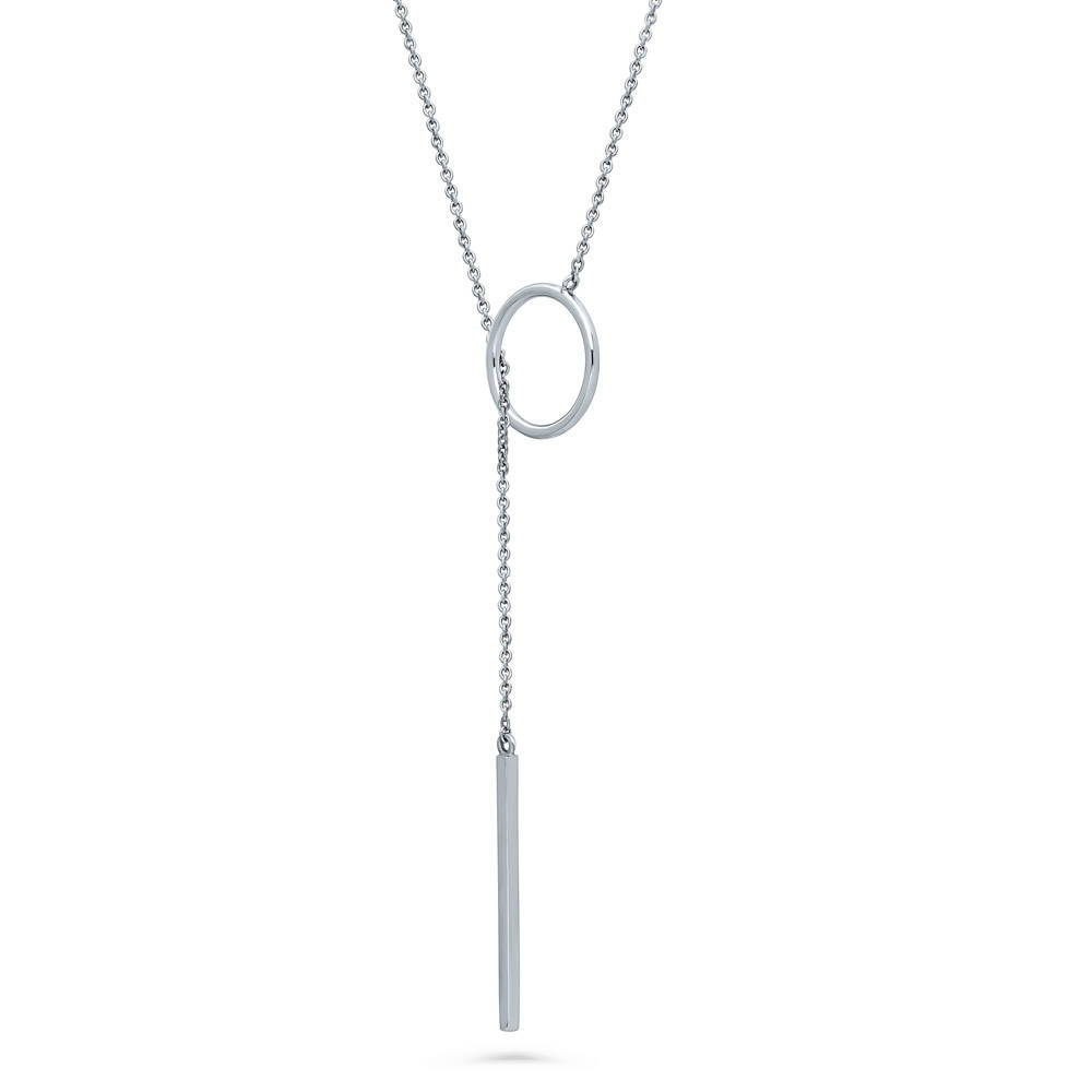 Front view of Open Circle Bar Lariat Necklace in Sterling Silver, 4 of 5