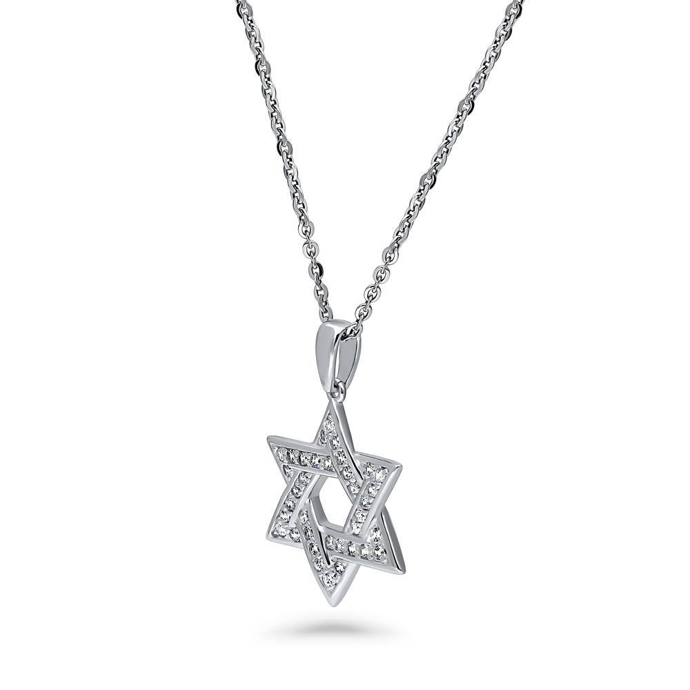 Front view of Star of David CZ Necklace in Sterling Silver, 4 of 7
