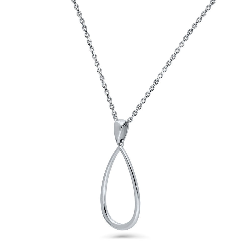 Front view of Teardrop Necklace and Earrings in Sterling Silver, 8 of 11