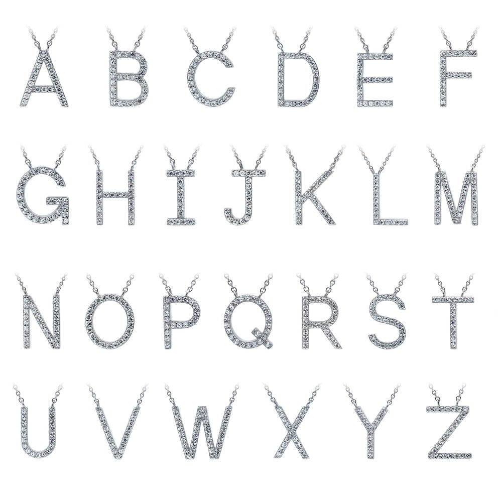 Initial Letter CZ Necklace in Sterling Silver