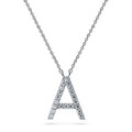 Initial Letter CZ Necklace in Sterling Silver, A