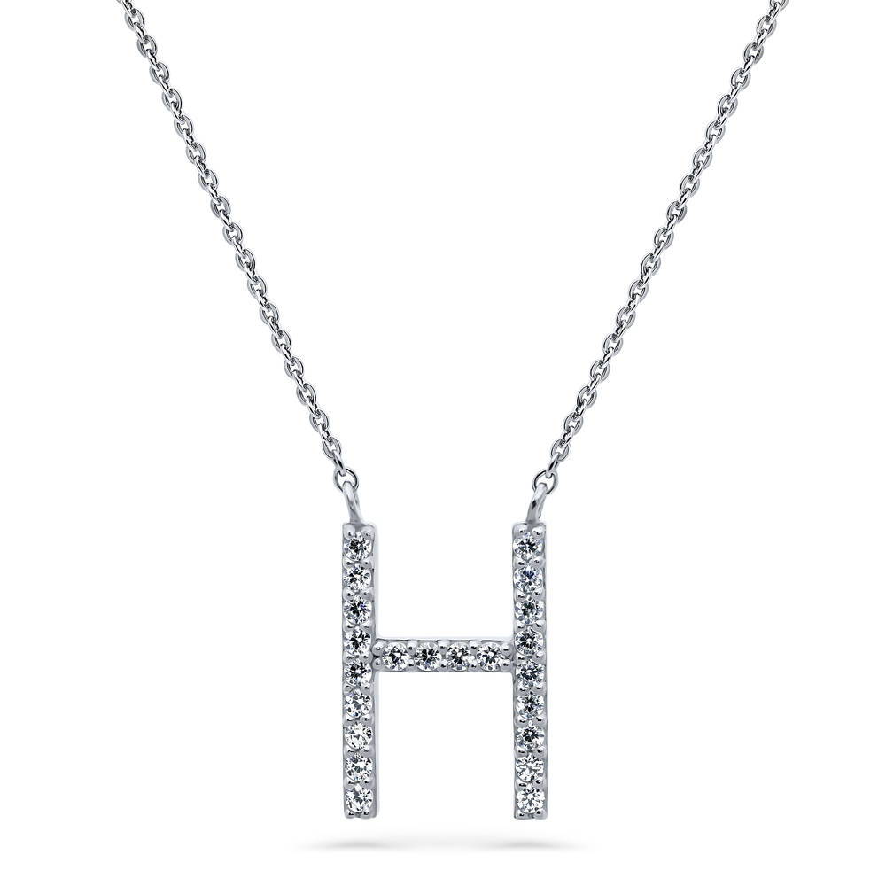 Initial Letter CZ Necklace in Sterling Silver, H