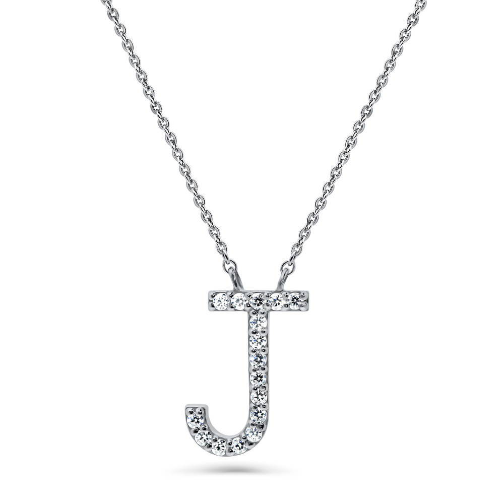 Initial Letter CZ Necklace in Sterling Silver, J