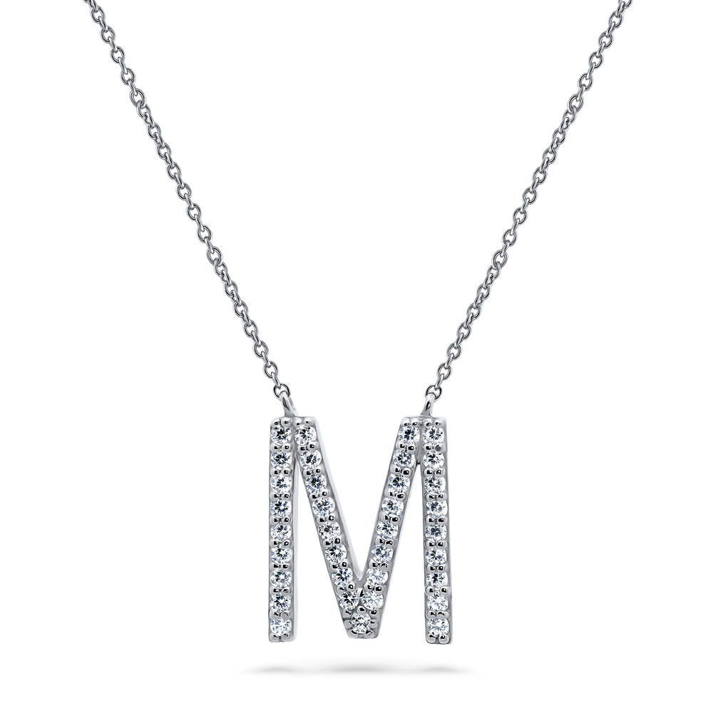 Initial Letter CZ Necklace in Sterling Silver, M