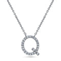 Initial Letter CZ Necklace in Sterling Silver, Q