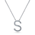 Initial Letter CZ Necklace in Sterling Silver, S