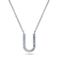 Initial Letter CZ Necklace in Sterling Silver, U