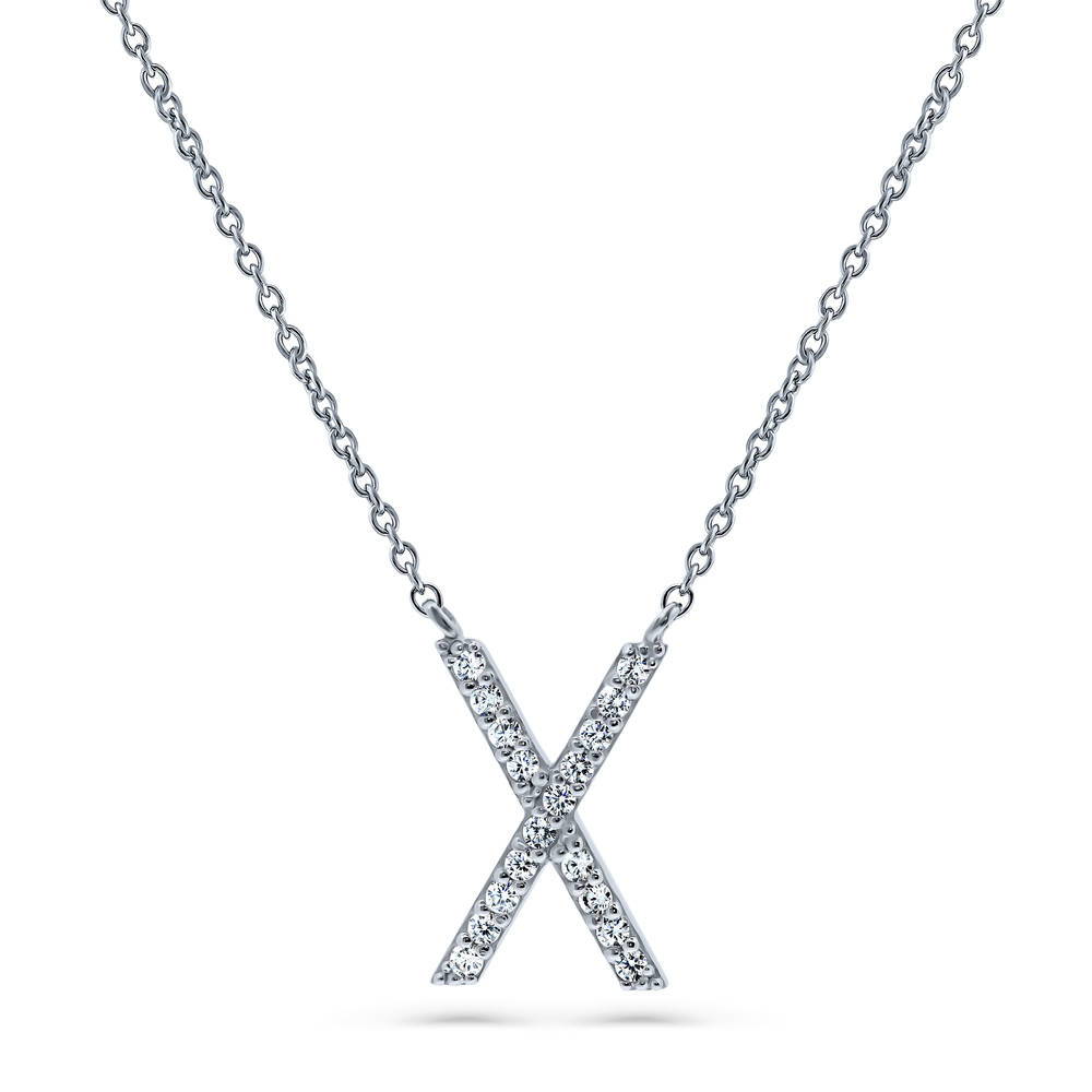 Initial Letter CZ Necklace in Sterling Silver, X