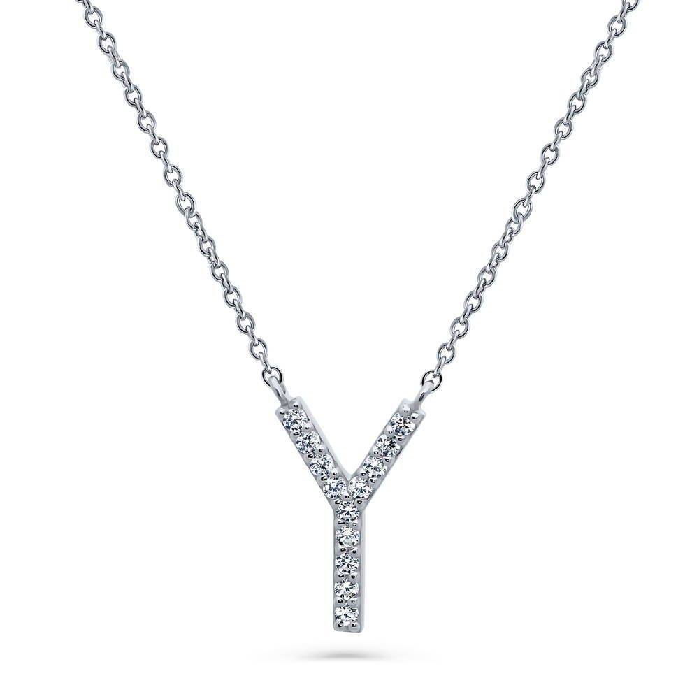Initial Letter CZ Necklace in Sterling Silver, Y