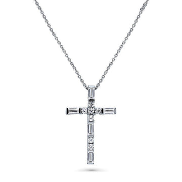 Cross CZ Pendant Necklace in Sterling Silver