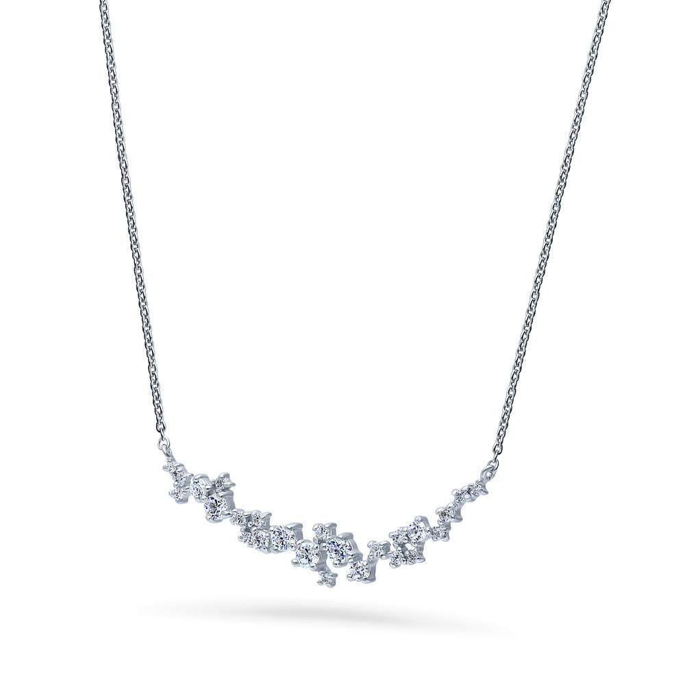 Bar Cluster CZ Necklace and Earrings Set in Sterling Silver