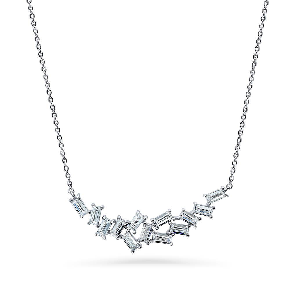 Cluster Bar CZ Necklace in Sterling Silver