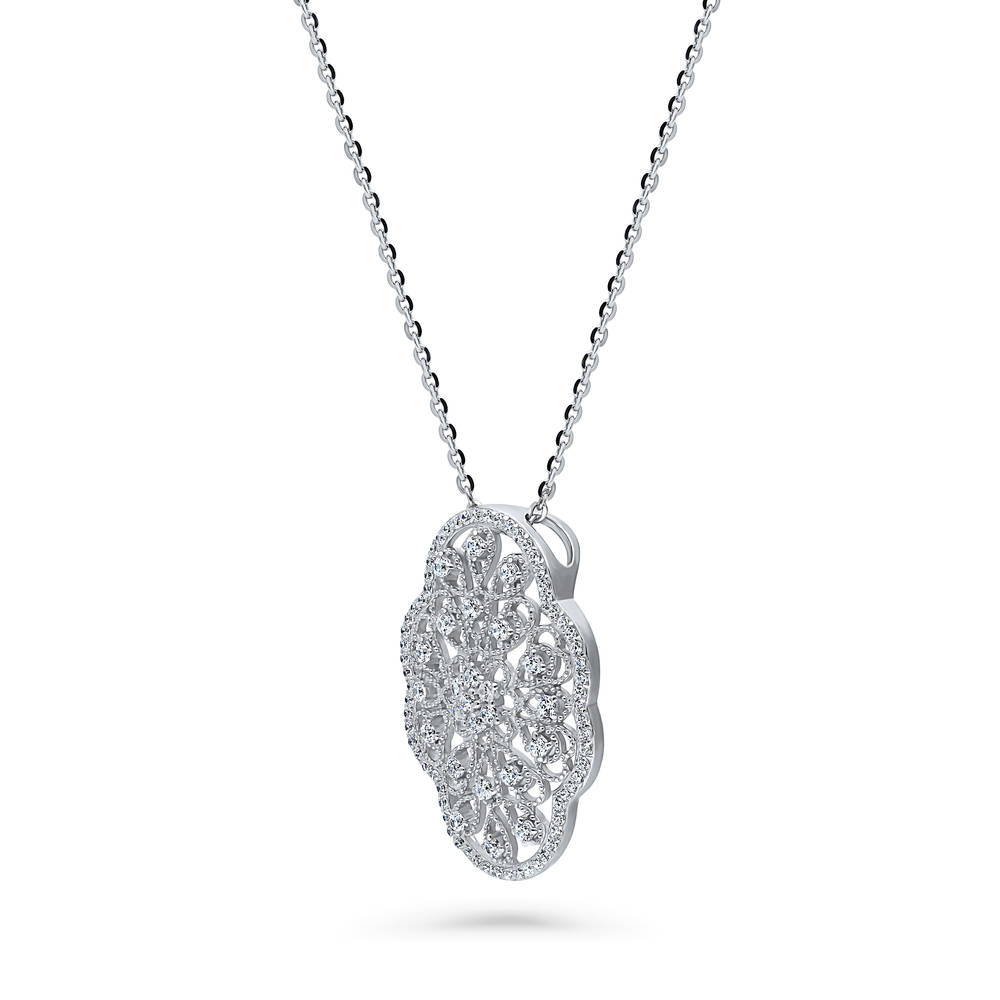 Flower Milgrain Art Deco Filigree CZ Set in Sterling Silver